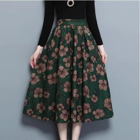 2019 новые осенние зимние шерстяные юбки с принтом корейские женские большие