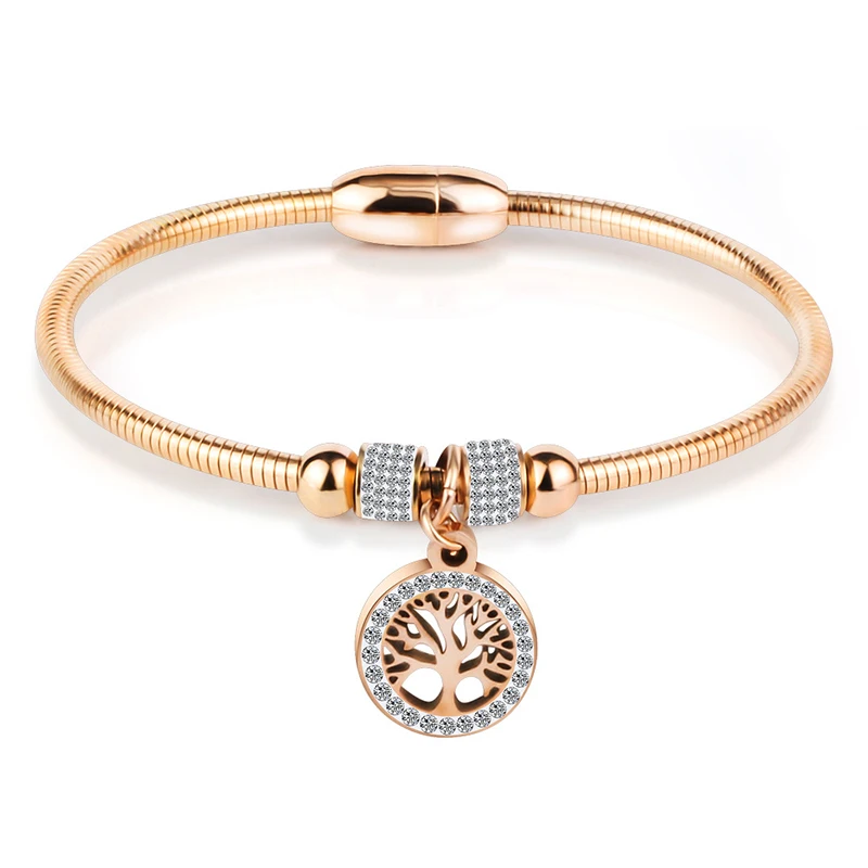 Женский браслет из нержавеющей стали проволоки с кристаллами Золотой Магнитный