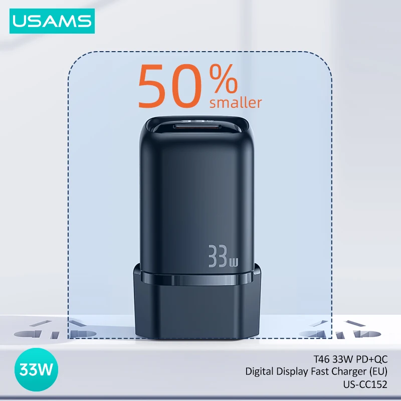 USAMS QC PD 33 Вт Быстрое зарядное устройство с цифровым дисплеем для iPhone Samsung Huawei