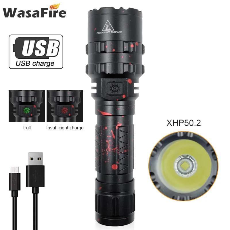 

Водонепроницаемый XHP 50 светодиодный фонарик, USB Перезаряжаемый, 5 режимов, тактические фонарики, портативный аккумулятор 26650, походный фонар...