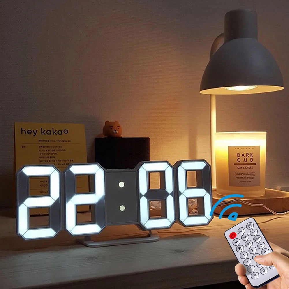 

3D LED Digital Clock Glowing Night Mode Brightness Adjustable Electronic Table Clock 24/12 Hour Display Alarm Clock Wall Hanging