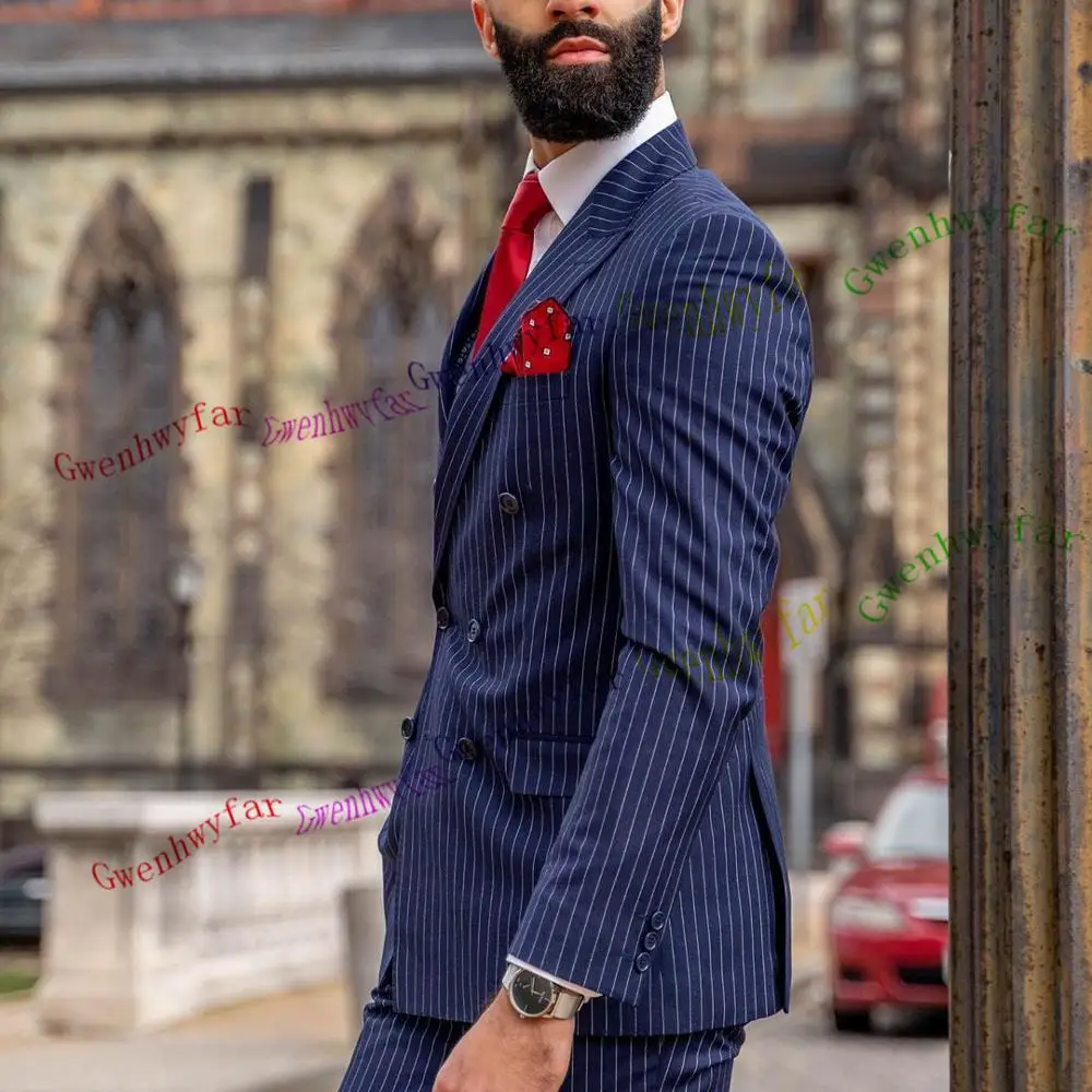 

Новое поступление 2023, полосатые двубортные мужские смокинги Gwenhwyfar из 2 предметов, мужские свадебные приталенные смокинги, Лучший мужской костюм для жениха G3011