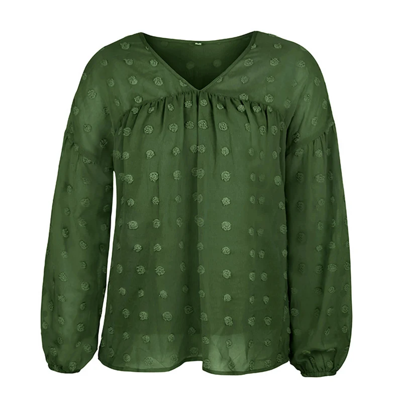 

Foridol Polka Dot V Neck Casual Chiffon Blouse Tops Women V Neck Long Sleeve White Sheer Blouse Tops 2021 Spring Autumn