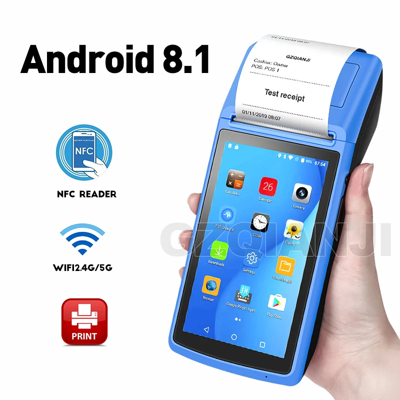 GZPDA08 4G Android 8 1 портативный POS PDA терминал с Bluetooth Термальный чековый принтер 58 мм WIfi