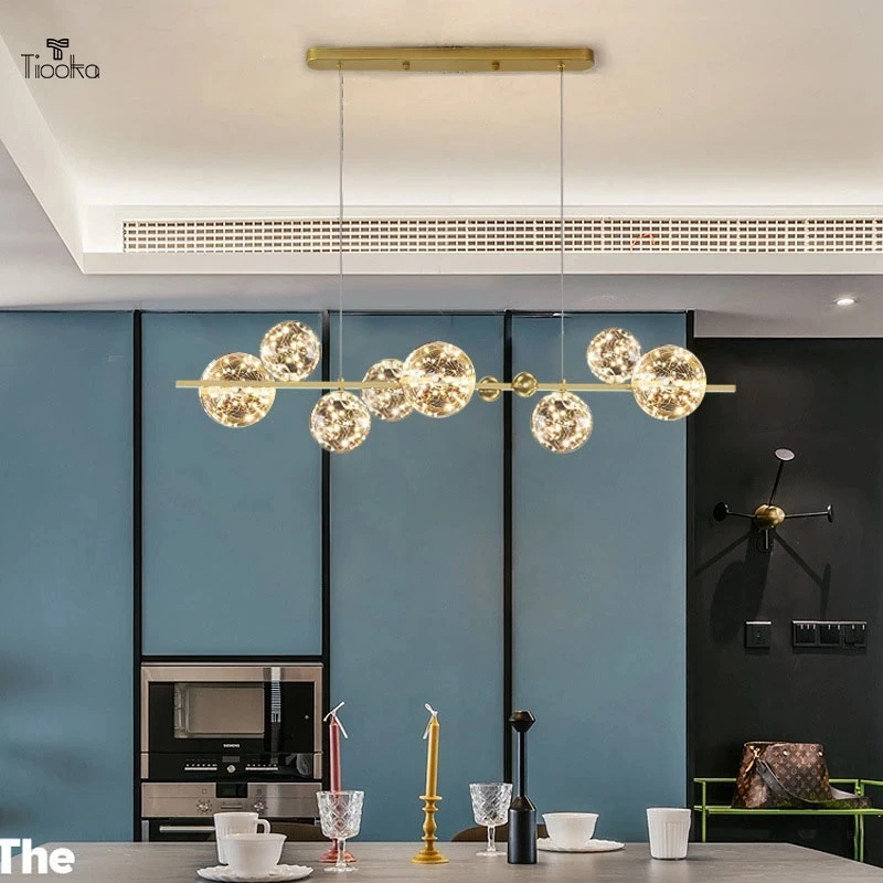 Modern Glass Bubble Dining room Chandelier Led Long Round G9 Metal Cable Hanging Lighting for Bar Restaurant | Лампы и освещение