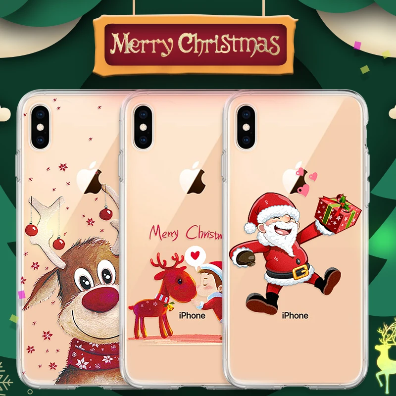Merry Christmas Phone Case For iPhone XR XS Max X 8 7 6 6s Plus 10 Cartoon Santa Claus elk TPU Cover for 11 2019 Couples |