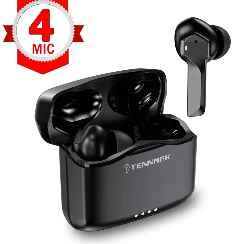  4 микрофоны Беспроводной звонки Шум Шумоподавления Bluetooth 5,2 наушники TENNMAK PRO ENC w/ 40Hrs оплеткой регулятором громкости и Управление и Hi Fi и I…