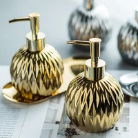 golden rhombus ceramic electroplating round portable shampoo shower gel pot soap dispenser bathroom supplies 400ml lotion bottle