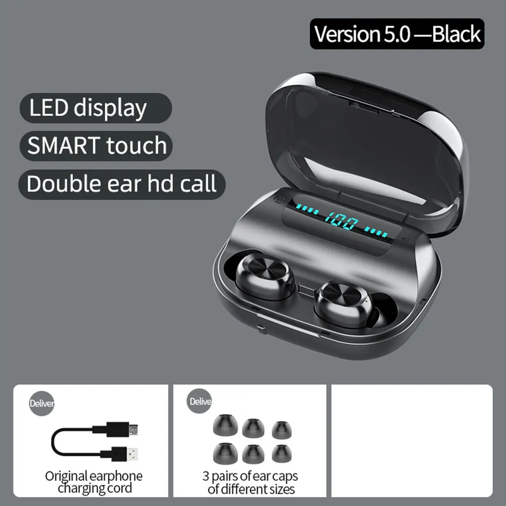 

263 Wireless Headsets 5.0 Waterproof Noise Cancel Headsets Portable Earbuds Automatic Boot Pairing Enduring Battery Life