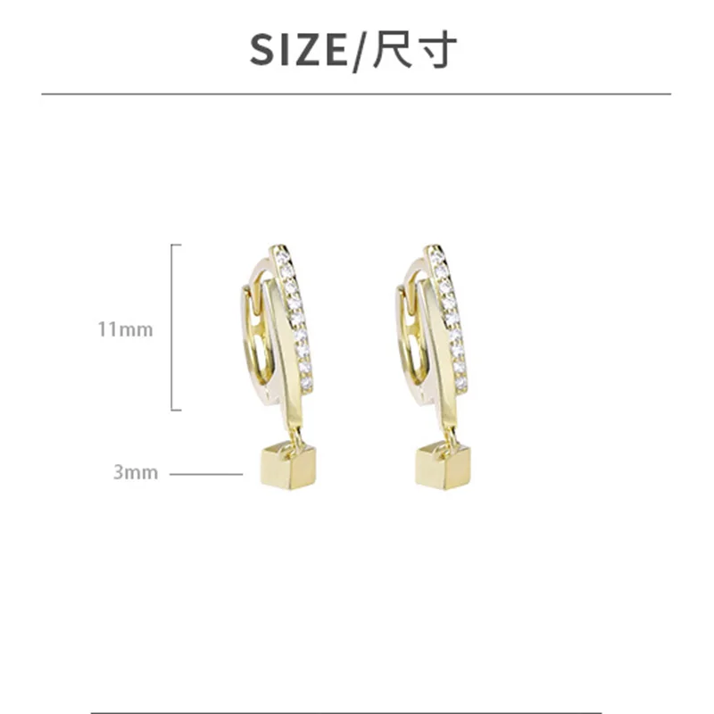

Personalized Design 925 Sterling Silver Hoop Earrings Shiny Cubic Zirconia Accessories Square Pendant Earrings Fashion Jewelry