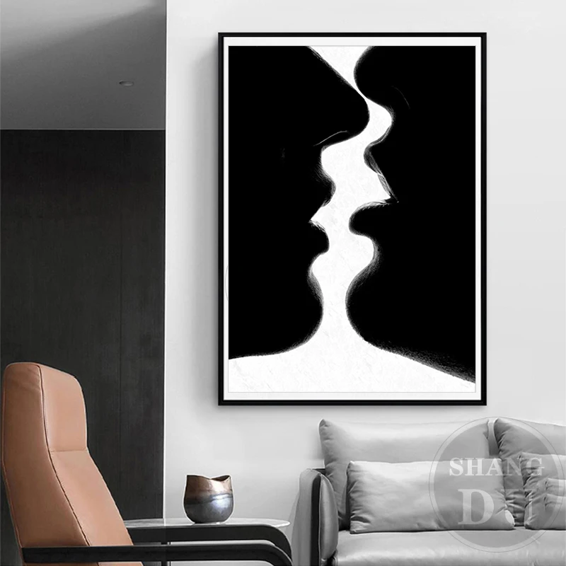 

Black White Abstract Portrait Hand shadow Print Posters Wall Art Modern Couple Canvas Painting Picture Living Bedroom Home Decor