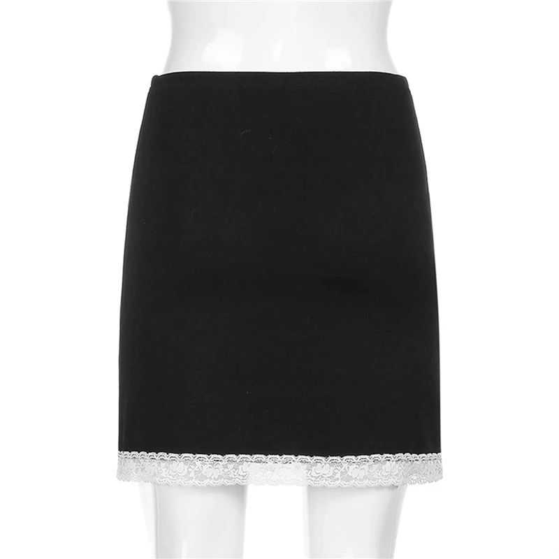 

Spring Summer Women's Skirts Sexy Black Ladies A-line Skirt High Waist Fashion Lace New Stitching High Waist Skirts For Female