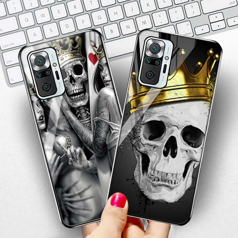 tempered glass case for xiaomi redmi note 10 pro case xiaomi mi 10t pro 11t note10 t 12 pro 10s lite skeleton skull phone covers free global shipping