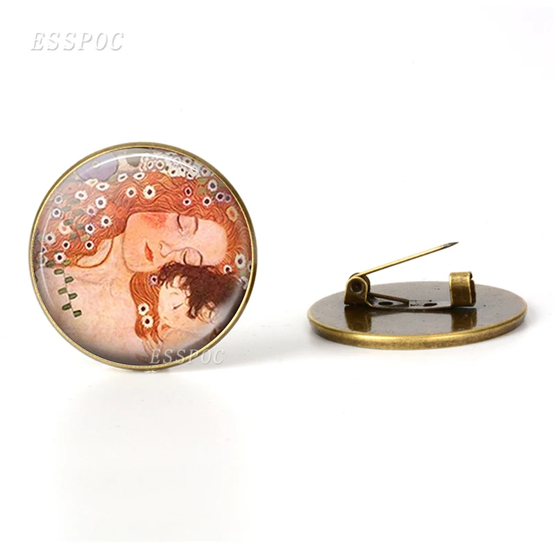 Бронзовая брошь в стиле ретро для матери и ребенка стеклянная купольная