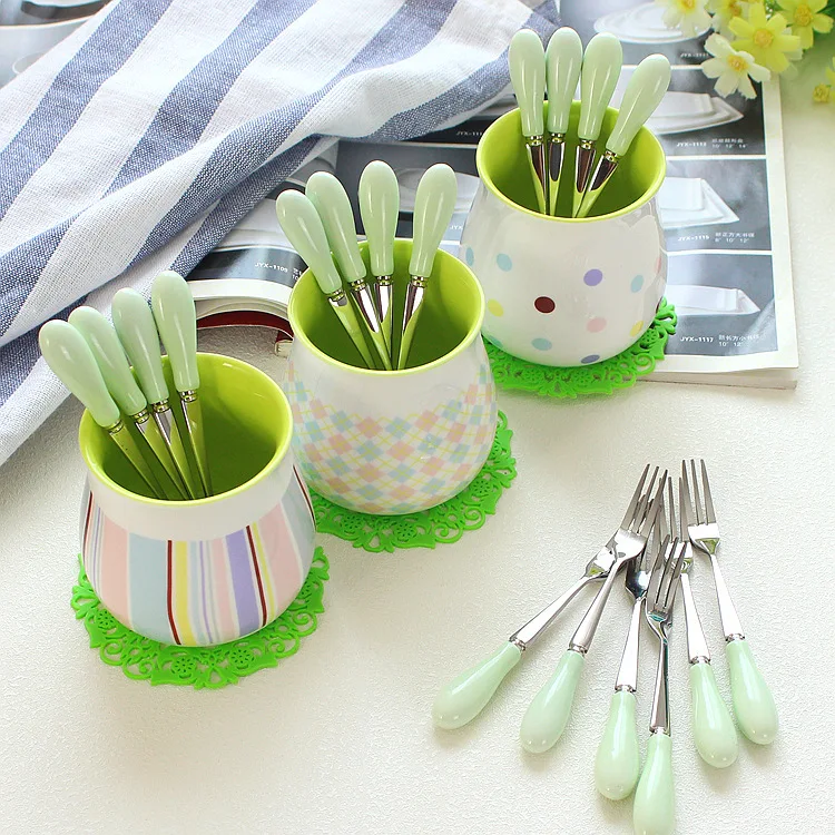 

Creative Cartoon Cute Fruit Fork Ceramic Stainless Steel Small Fork Snack Fork Cake Fork Dessert Fork Set