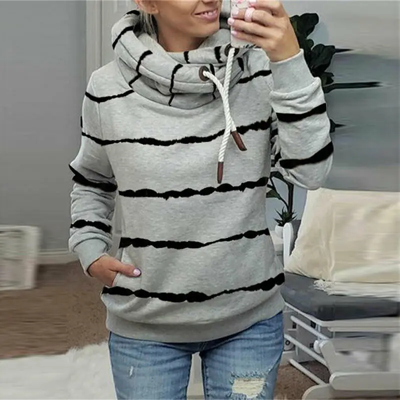 

S-3XL Womens Sport Striped Jumper Casual Sweatshirt Ladies Top Hoodies Pullover