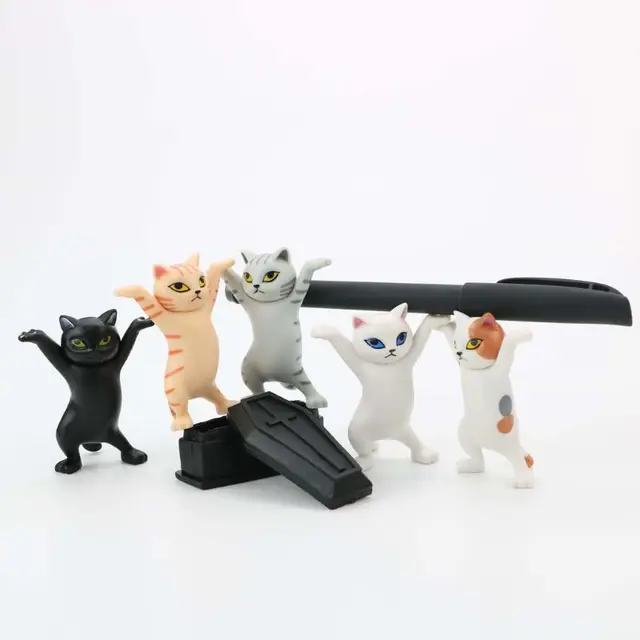 Cat pen holder black cat without coffin bracket Kids Funny Cat Pen Holder Kids Adult Doll Toy Gift Weightlifting Cat Pen holders