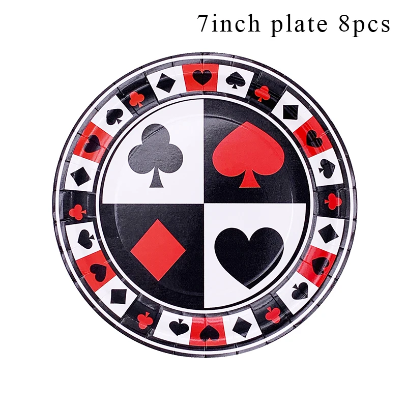 7inch paper plate x8 Покер тема вечерние украшения игральных карт одноразовая посуда бумажный стаканчик, тарелка салфетки баннеры детская День рождения поставки LK20 - Цвет: 7inch paper plate x8