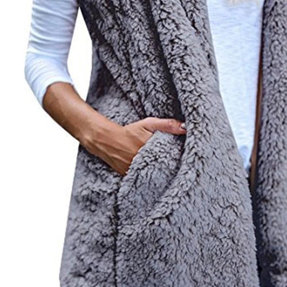 

Women Fur Vest Hooded Warm Jacket 2020 Autumn Winter Teddy Hairy Plush Cardigan Sleeveles Coat Female Loose Cardigan Warm Jacket