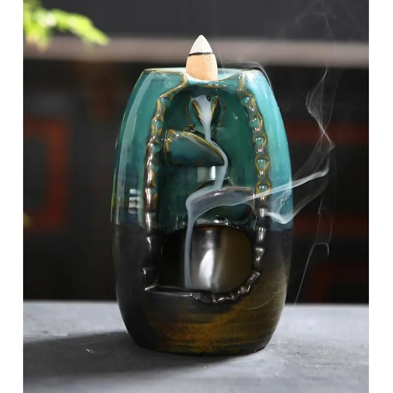 

Mini Backflow Incense Burner Holder Smoke Waterfall Ceramic Aromatherapy Incense Holder Cones Gift 20 Pcs Cones Porcelain Censer