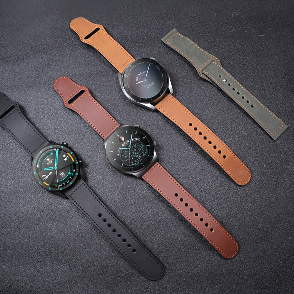 Кожаный ремешок для Samsung Galaxy watch 4/4 classic/Active 2/3/Gear S3 Frontier/amazfit GTR Huawei GT/2e/Pro | Наручные