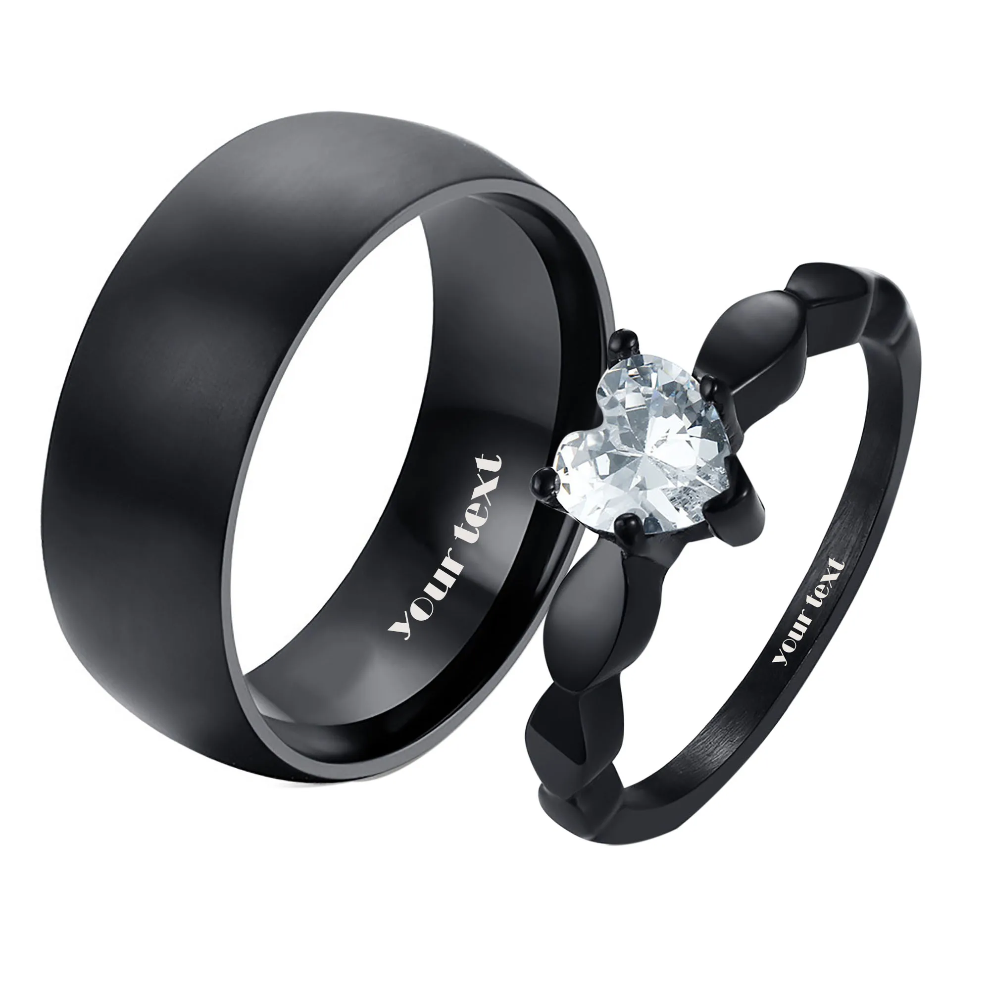 Персонализированные парные кольца, дизайнерские кольца для влюбленных, набор черных колец с именем Его и ее именем на заказ, обручальные ко...