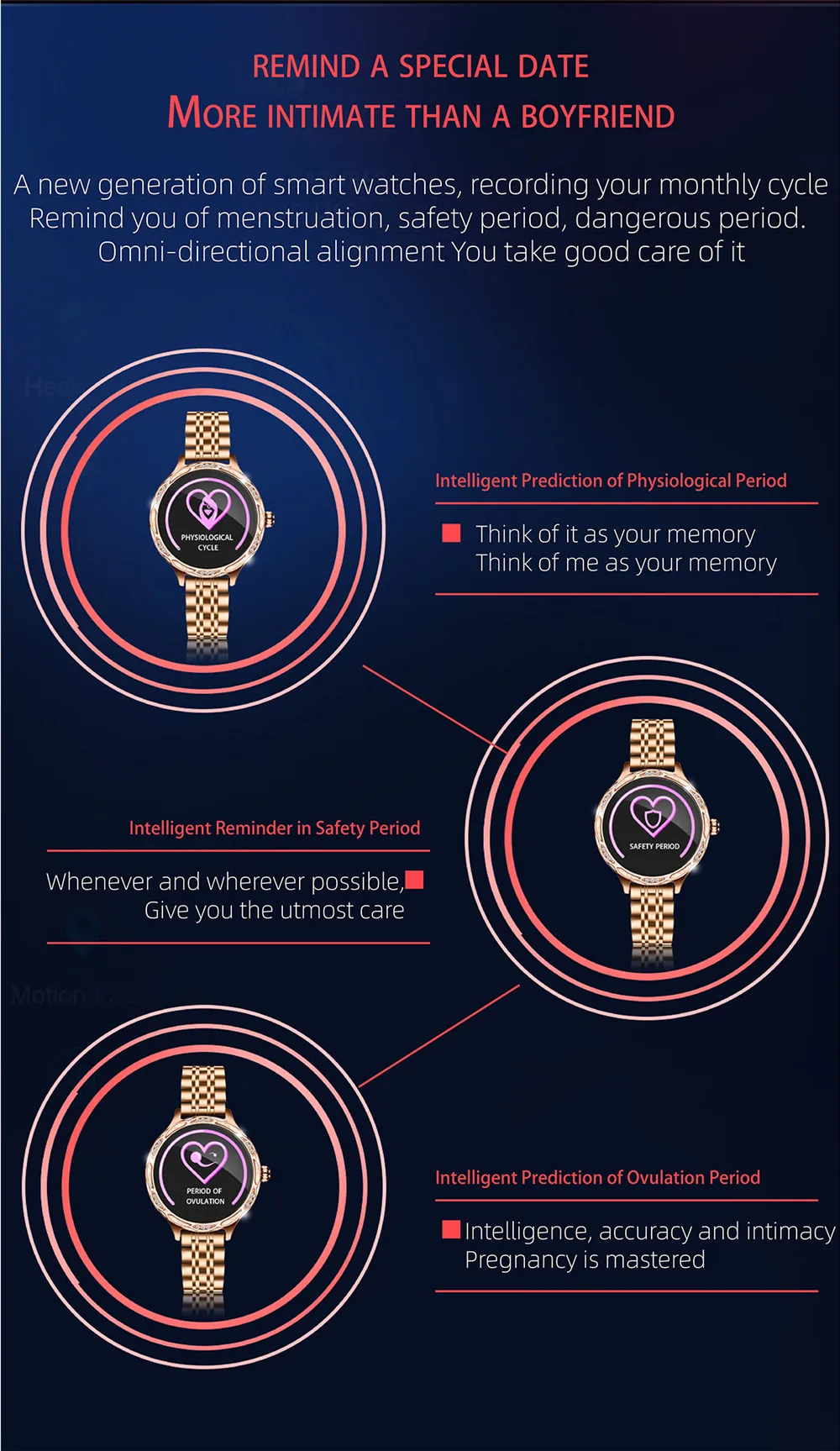 

New M9 Fashion Smart Watch for Women Lady IP68 Waterproof Sleep Heart Rate Menstrual Cycle Period Reminder for Ladies Nice Gifts