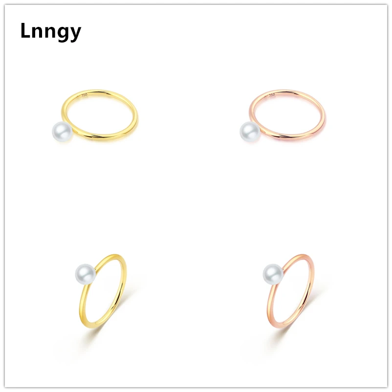 

Lnngy 18K Yellow Gold Rings Natural Freshwater Pearl Rings Au750 Rose Gold Fine Wedding Brands Women Engagement Ring Jewelry