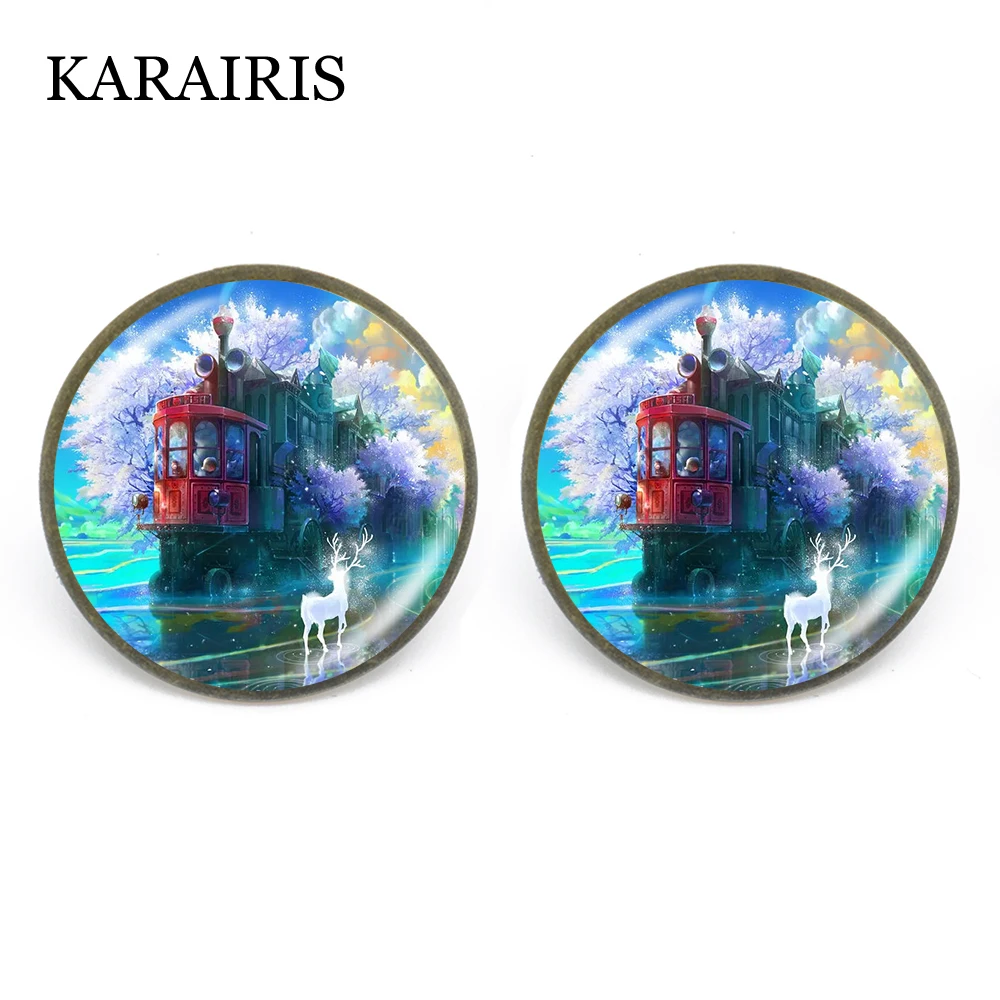 Кабошон сережки KARAIRIS модный кабошон в стиле граффити с изображением оленя фото