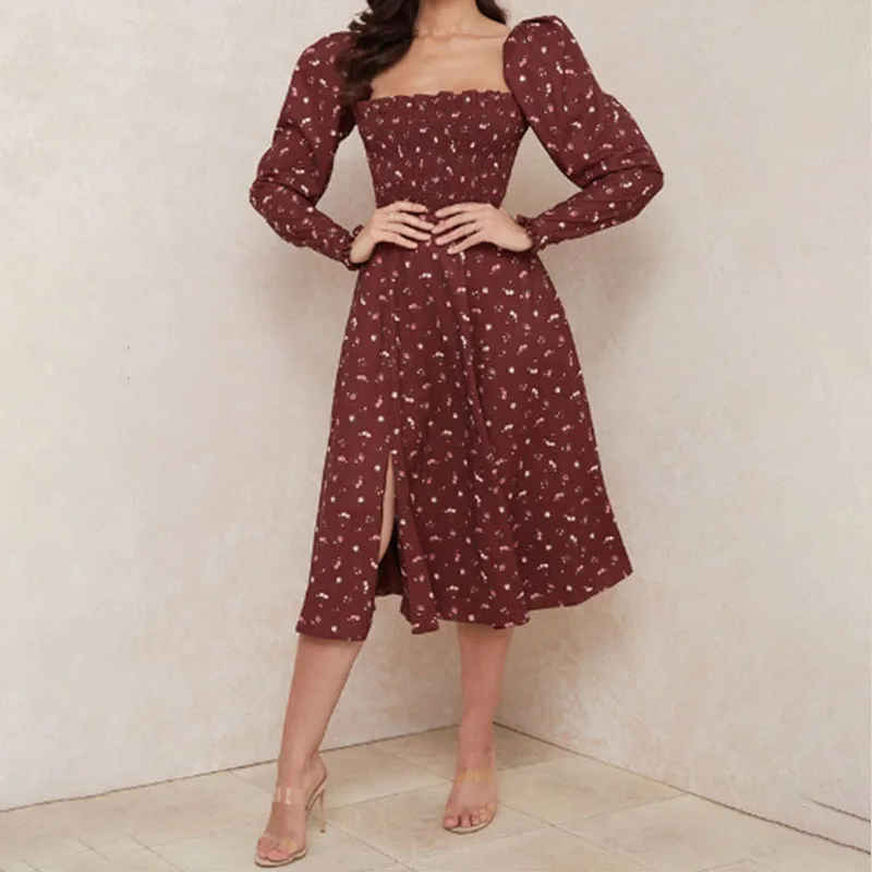 

Женское платье с длинным рукавом, квадратным вырезом