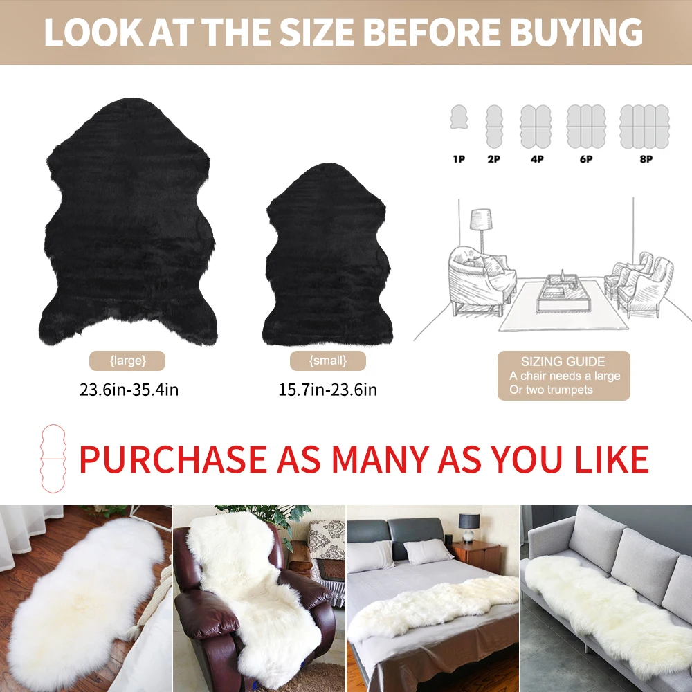 Carpet Faux Fur Sheepskin Rugs Lambskin Rug Fluffy Area Sofa Chair Cushion For Living Room Anti-slip Floor Mats | Дом и сад