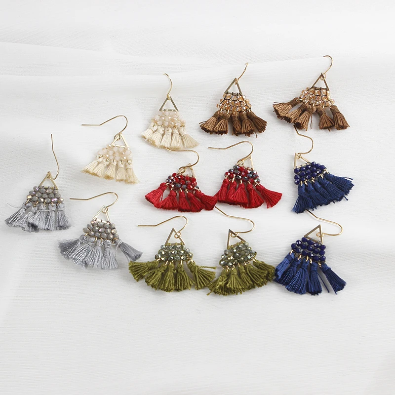 

Joyas en forma geomtrica de aretes femeninos de moda aretes Bohemia fluidos de Bohemia cristales de cristal tejidos