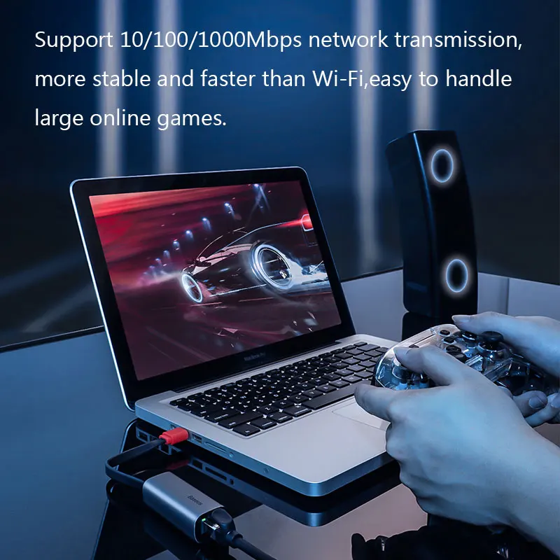 Ethernet адаптер Baseus с USB Type C на RJ45 сетевая карта конвертер гигабитный Lan для ноутбука