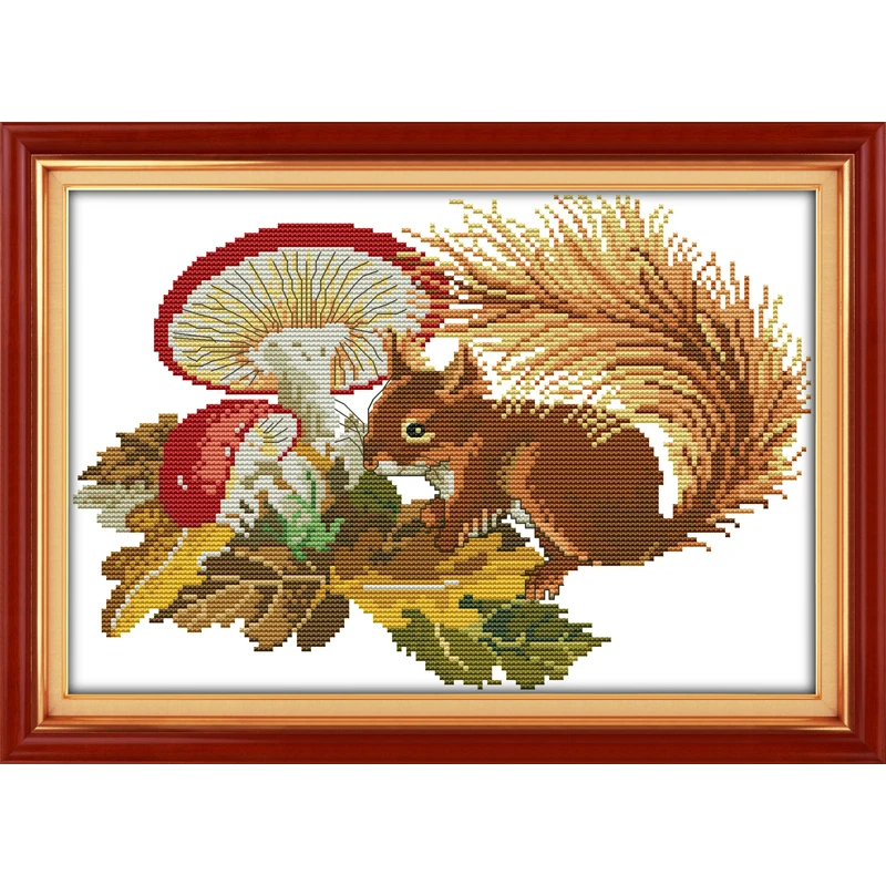 

Everlasting Love A Squirrel And Mushrooms Chinese Cross Stitch Kits Ecological Cotton Stamped DIY New Year Decorations For Home
