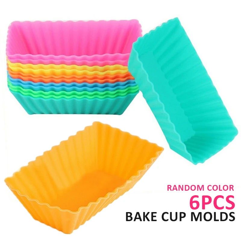

6Pcs Muffin Cup Mold Silicone Cupcake Mould Rectangle Muffin Chocolate Baking Mold DIY Cake Decorating Tool Kitchen Bakeware
