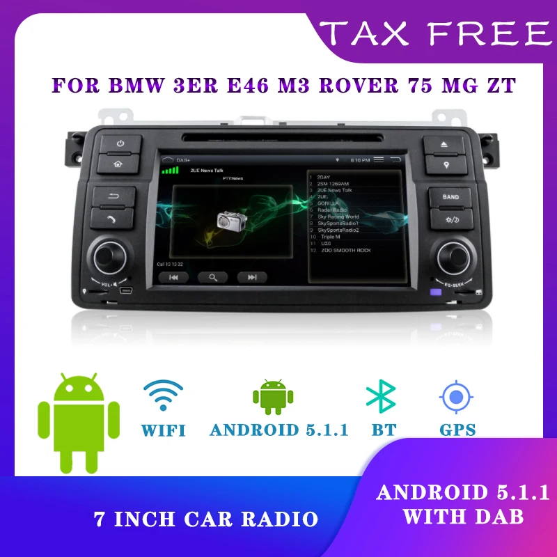 

7 Inch Monitor Car Audio 12V Bluetooth Receiver Stereo GPS FM USB For Bmw E46 M3 Rover 75 MG ZT Car Audio System Android 5.1