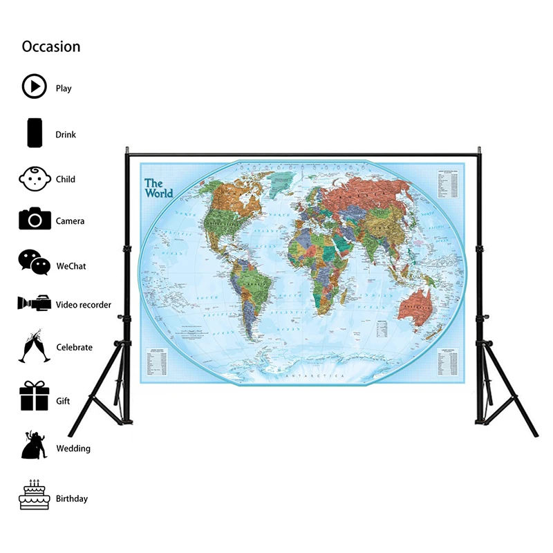 150x100 см карта мира Нетканая водонепроницаемая без национального флага для