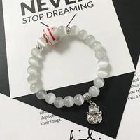 natural stone bracelet cute cat charms moonstones red agates black agates bracelets for women diy jewelry gift wholesale