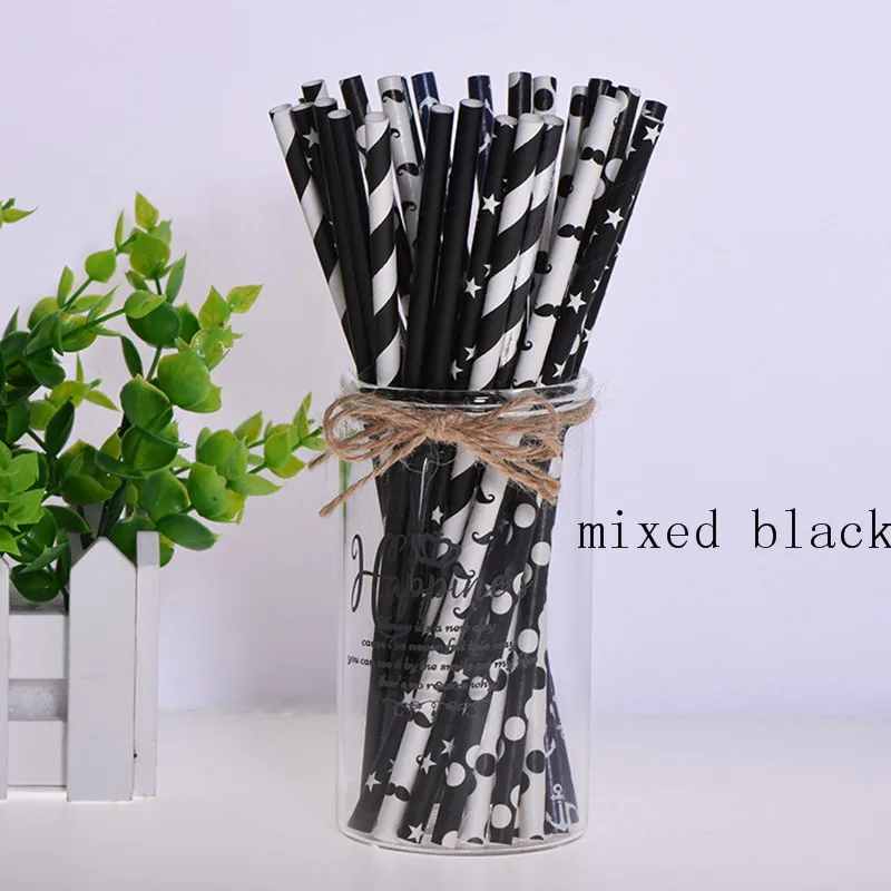 mixed black Черная Золотая бумажная соломинка для питья, топпер для торта, Свеча для детского душа, свадьба, Хэллоуин, вечеринка, день рождения, Рождество, декоративные принадлежности - Цвет: mixed black