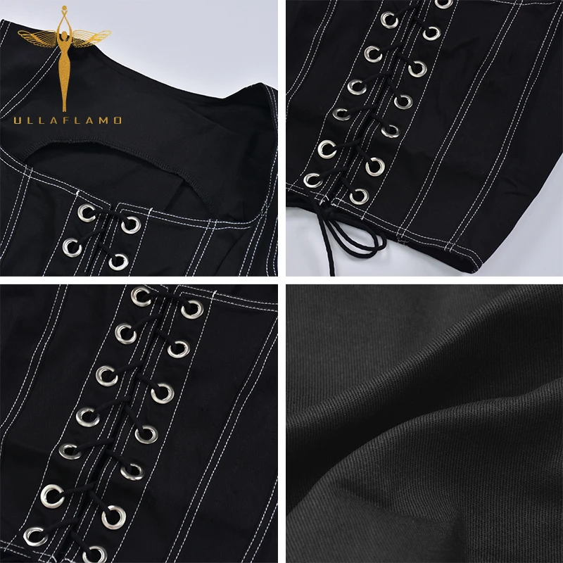 

Sexy Skinny Square collar Vest Top Vintage Female Hollow Cross Lace-Up Stitching Tank Top Streetwear Women's Sleeveless Crop Top