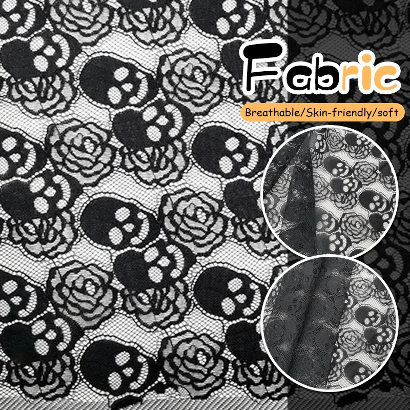 1 Yard Halloween Lace Ghost Skull Flower Printed Mesh Fabric Soft Tulle Halloween Party Decoration Diy Apparal Sewing Fabric
