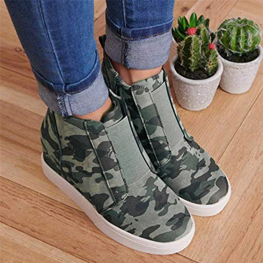 Женская обувь на плоской подошве Камуфляжная танкетке Дышащие удобные
