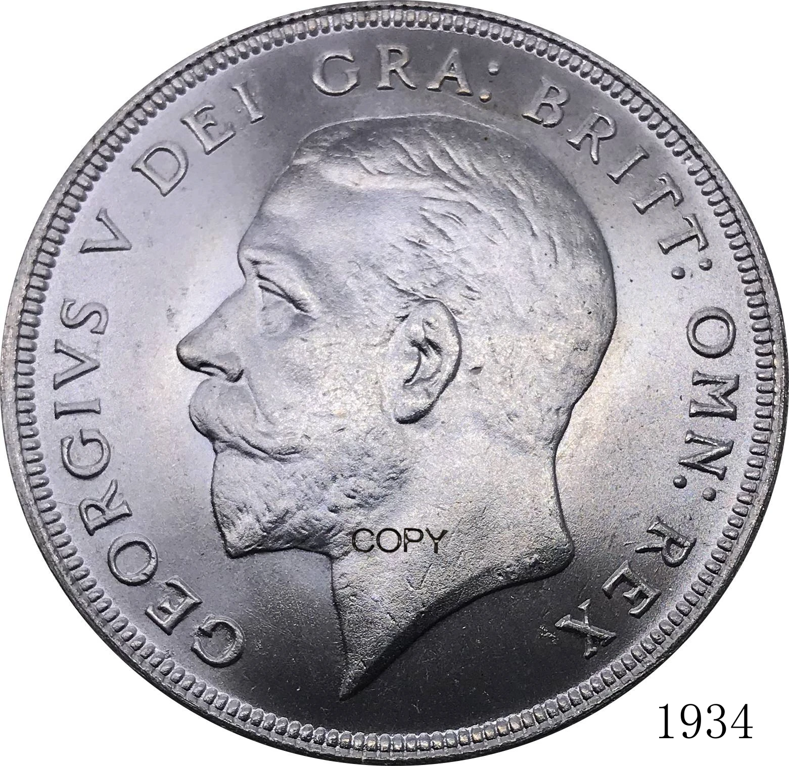 

Коллекционная антикварная имитация монеты 1934, Великобритания, 1 Корона Джордж В, купроникель, покрытый серебром