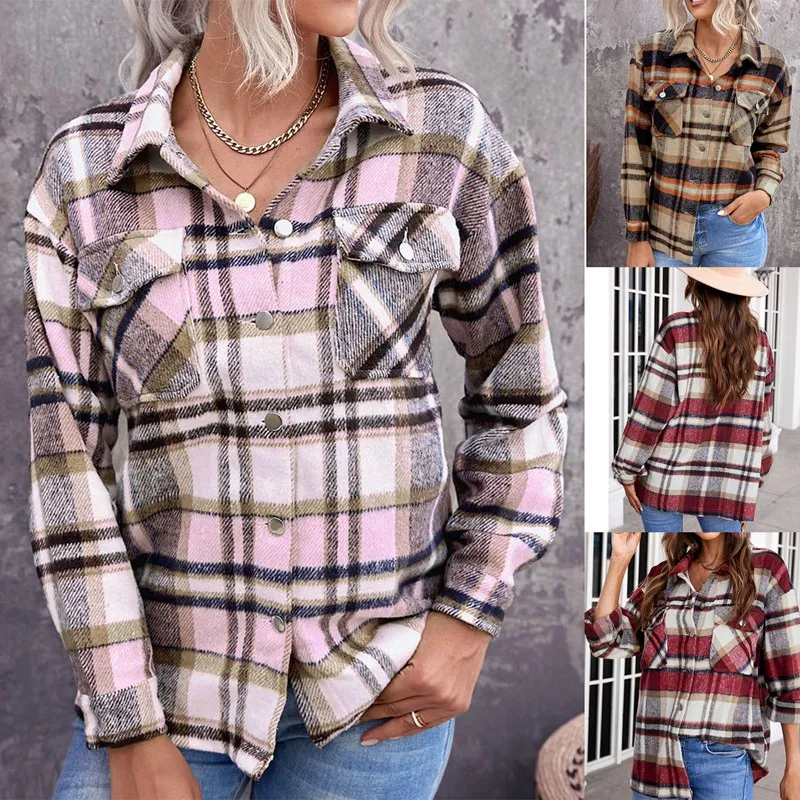 

Plaid Shirts for Women Long Sleeve Shirts Fall Tops V-Neck Casual Blouses
