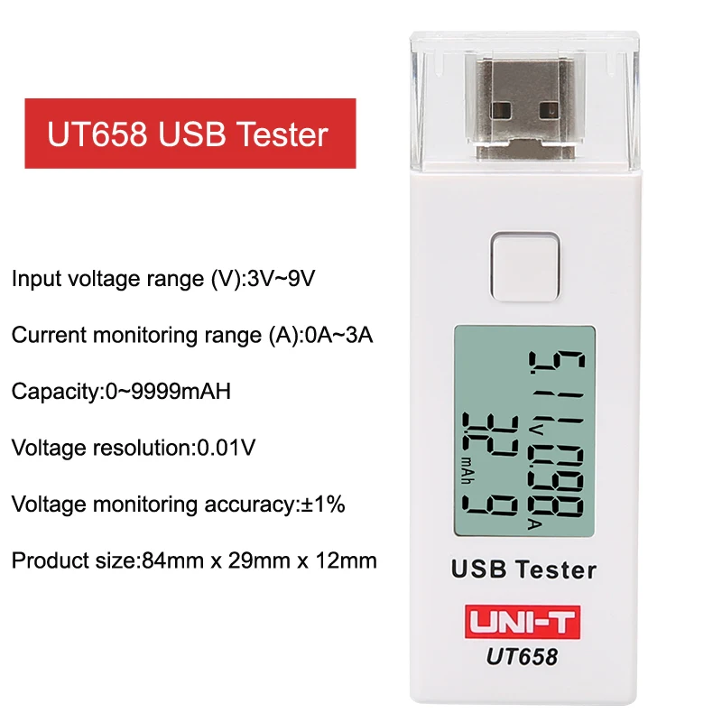 UT658 USB тестер UNI-T UT658 UT658B мобильный телефон ноутбук мобильный мощность безопасности монитор 3,0 V-9,0 V/0.0A-3.0A Предупреждение ЖК-дисплей - Цвет: UT658