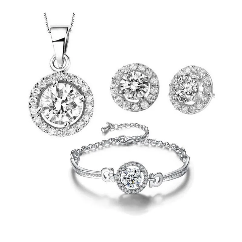 

AMC Heart & Arrow Shiny Round AAA Cubic Zircon Pendant Necklace Bracelet Earring Set Bridal Wedding Jewelry Set Gift for Women
