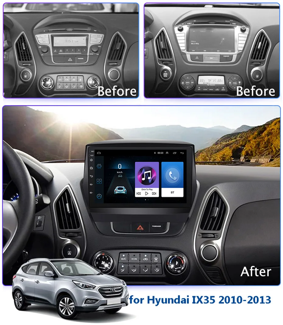 Полноэкранный сенсорный экран 9 дюймов 2.5D IPS HD Android 8 1 NAVI для Hyundai ix35 2010 2013 с Bluetooth USB