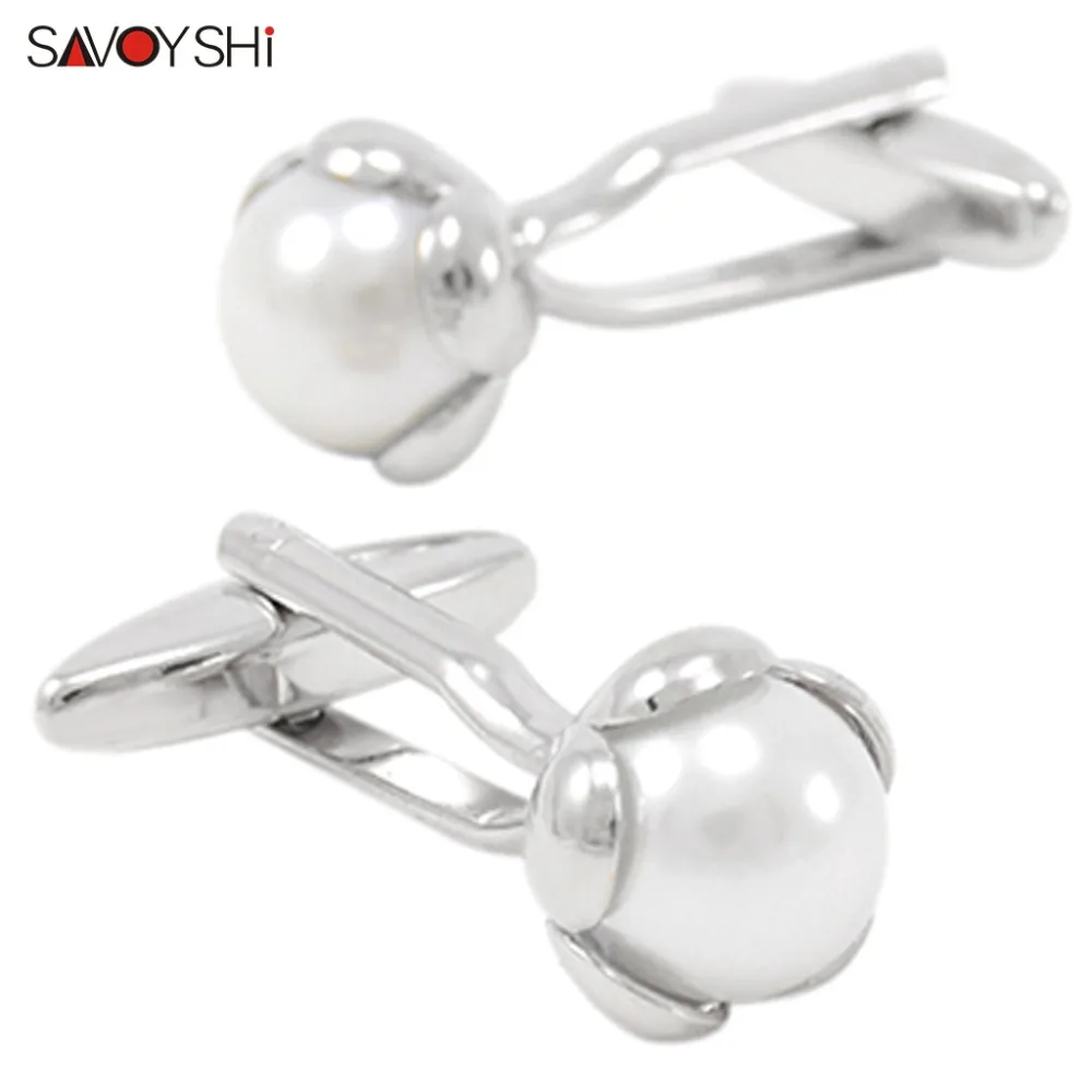 

SAVOYSHI Luxury White Pearl Ball Cufflinks High Quality Mens Shirt Cuff links Brand Jewelry Wedding Grooms Fine Gift Abotoaduras
