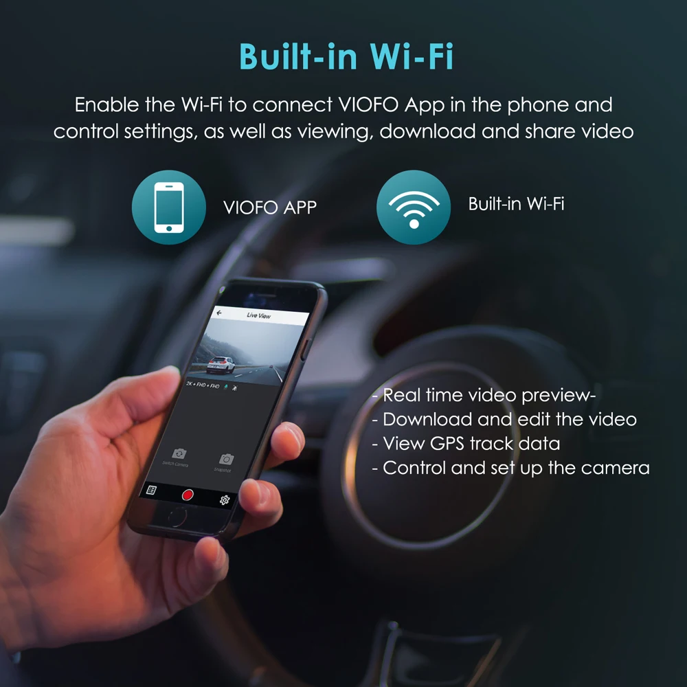 VIOFO T130 Car DVR 3 Channel Dash Cam with GPS Sony Sensor Superior IR Night Vision Rotatable Inside Camera Voice Notification |