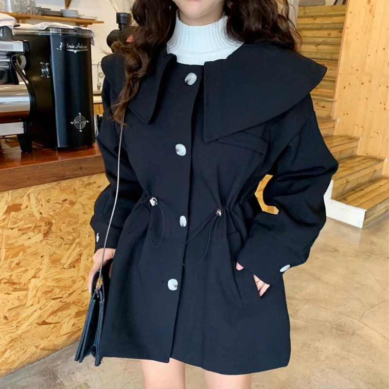 Женские Тренч тонкий регулируемый пояс с воротником в стиле Питер Пэн Милая